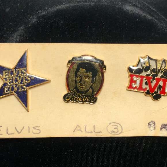 Elvis Presley Jewelry - Set of 2 Vintage Elvis Presley Lapel Hat Tie Pin Enamel